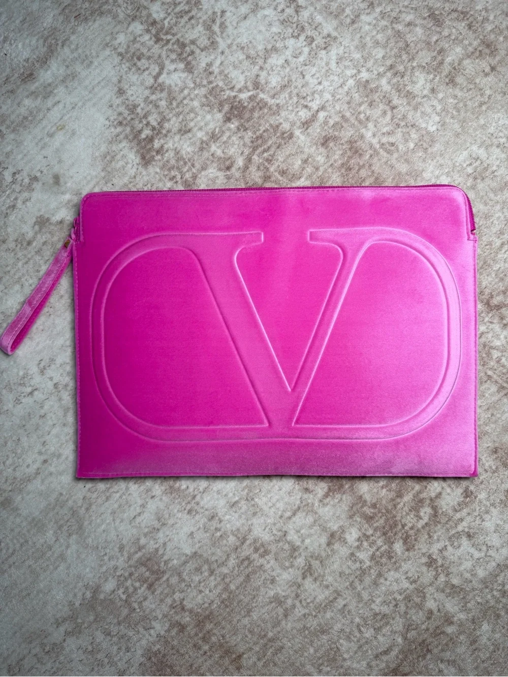 Valentino Garavani Hot Pink Velvet Tablet / Computer Sleeve Pouch 15” Wide